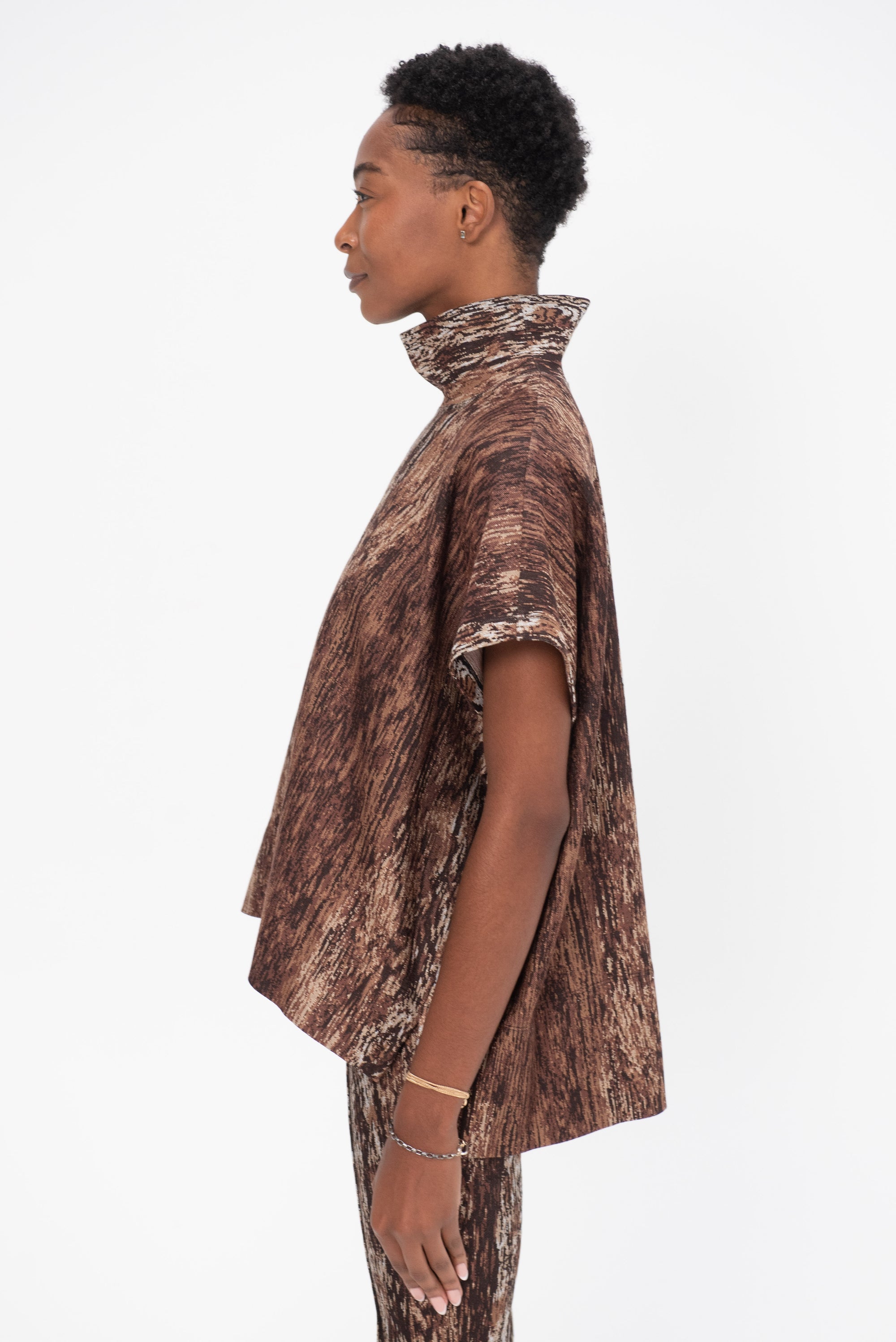 ROSETTA GETTY - Turtleneck Caftan Top - Woodgrain, Brown