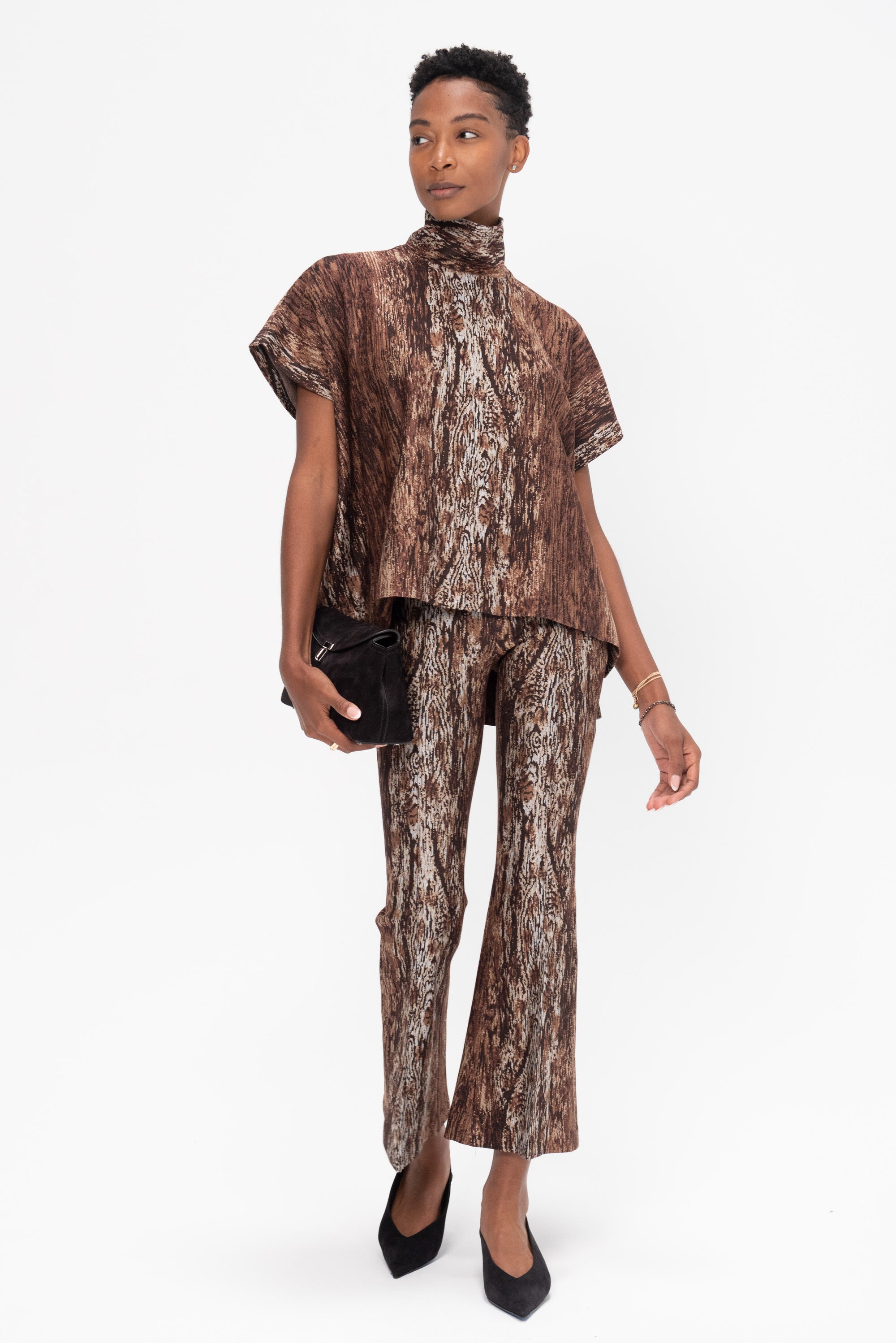 ROSETTA GETTY - Turtleneck Caftan Top - Woodgrain, Brown