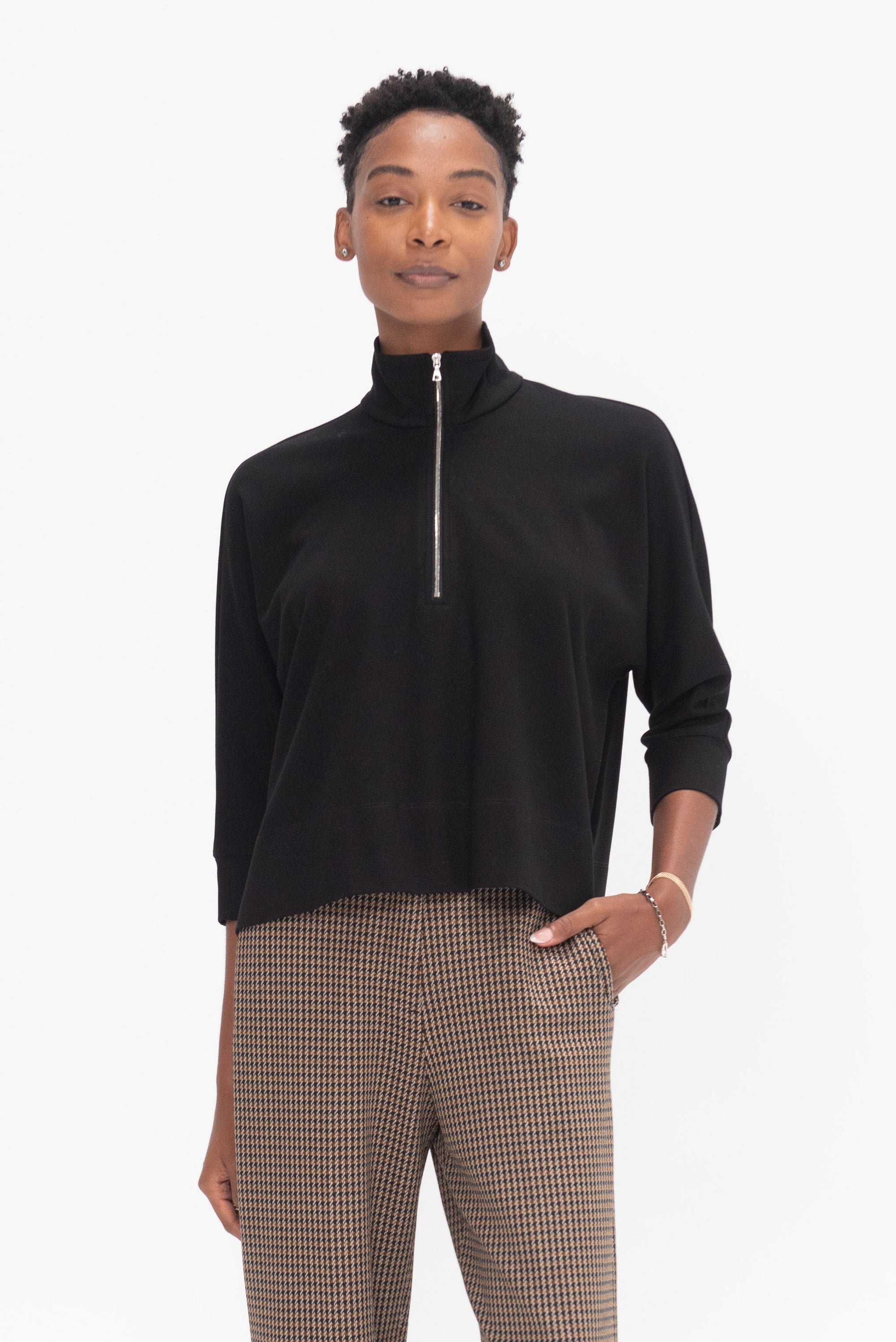 ROSETTA GETTY - Zip-Up Caftan Top, Black