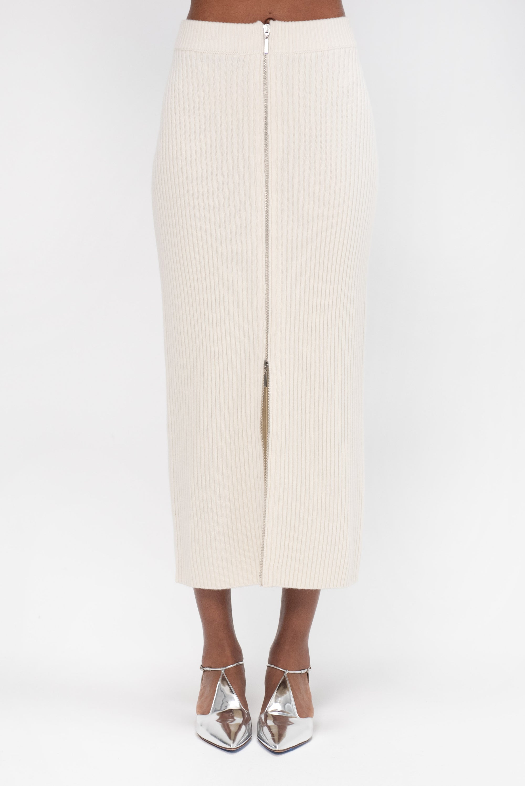 ROSETTA GETTY - Zip-Up Maxi Skirt, Ivory