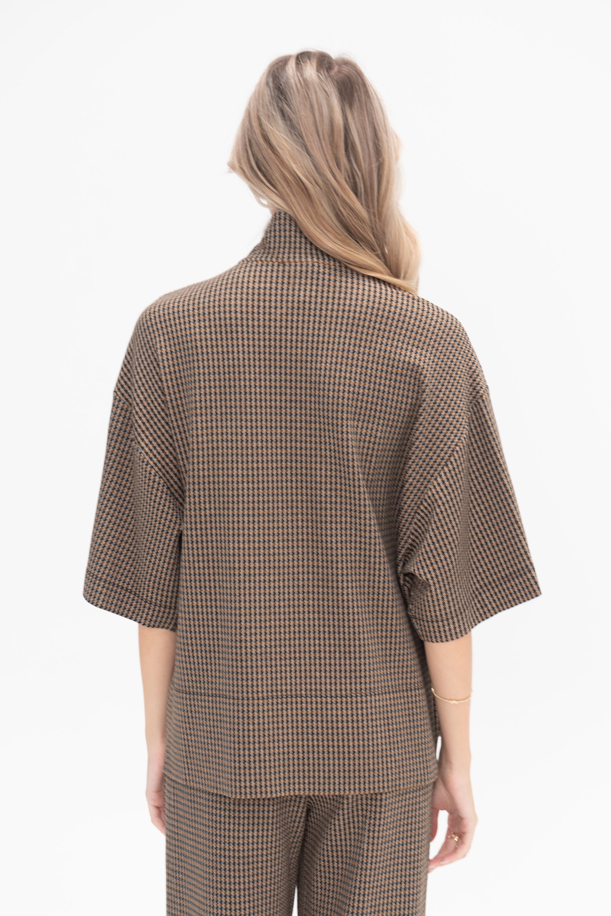 ROSETTA GETTY - Zip Up Oversized Polo Top, Houndstooth