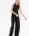 Sleeveless Button Front Top, Black