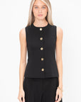 Sleeveless Button Front Top, Black