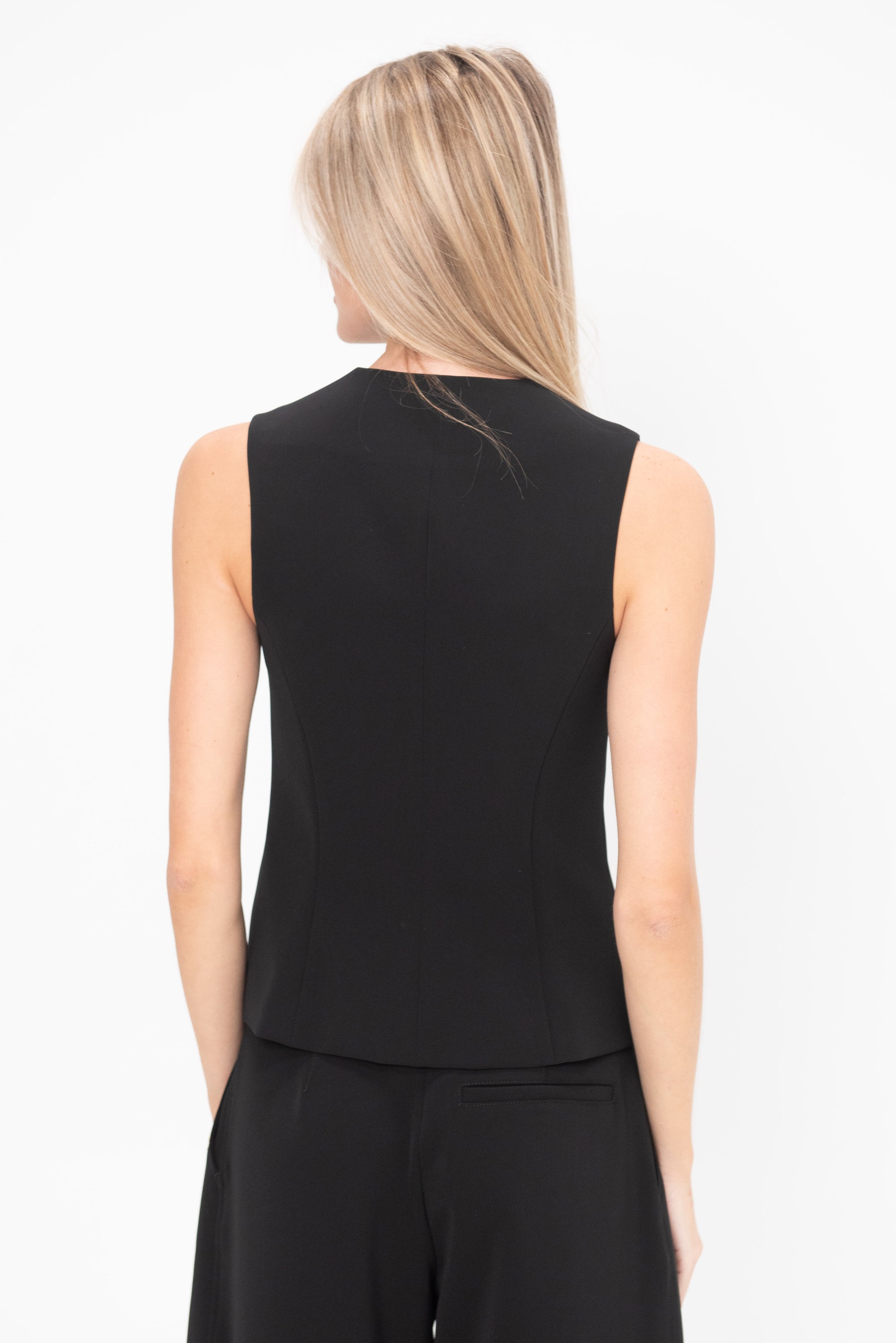 Sleeveless Button Front Top, Black