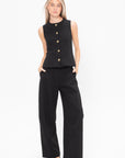 Sleeveless Button Front Top, Black