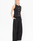 Sleeveless Button Front Top, Black