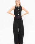 Sleeveless Button Front Top, Black