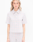 Boxy Polo T Shirt Striped Windowpane, Navy & Red