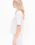 Boxy Polo T Shirt Striped Windowpane, Navy & Red