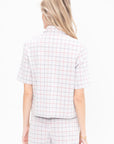 Boxy Polo T Shirt Striped Windowpane, Navy & Red