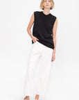 Sleeveless Top Side Buttons, Black