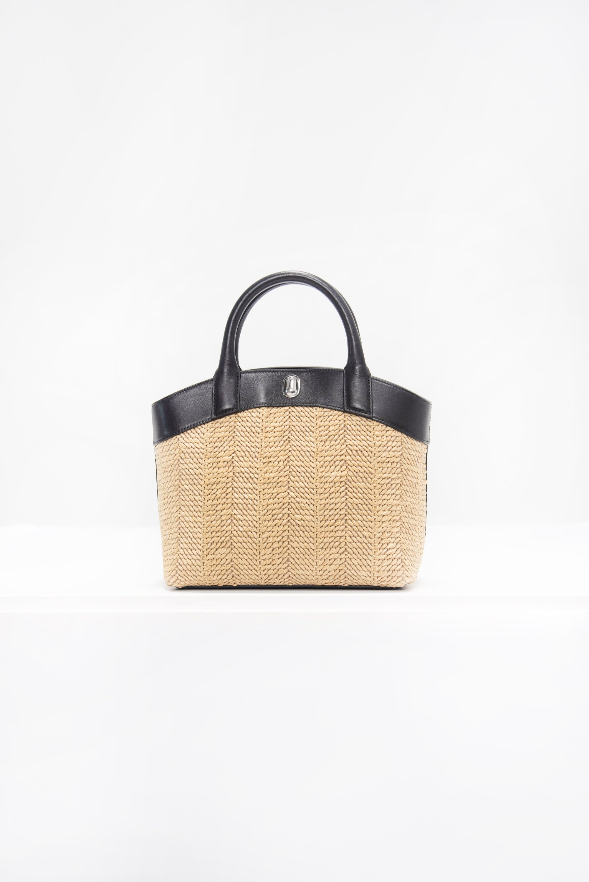 SAVETTE - Small Tondo Tote in Black Raffia