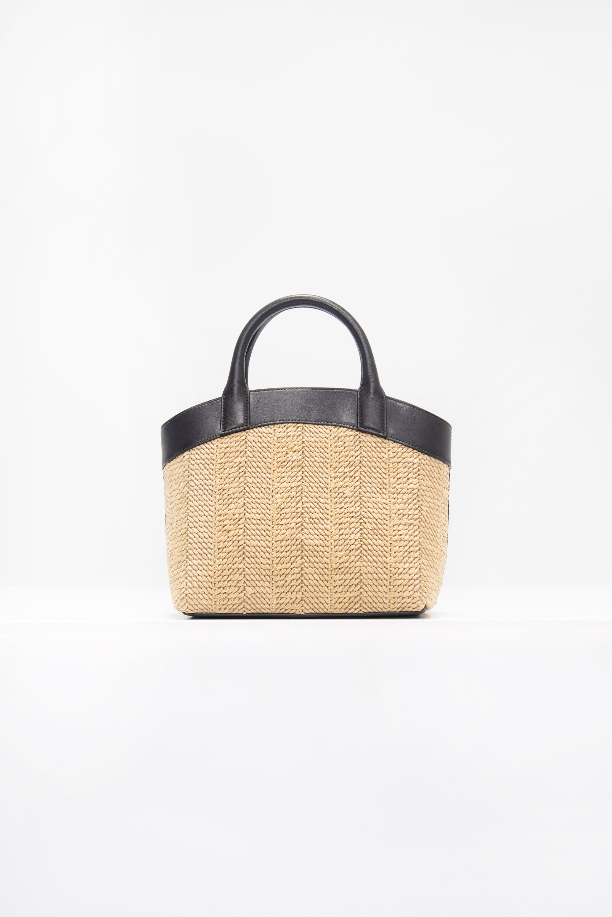 SAVETTE - Small Tondo Tote in Black Raffia