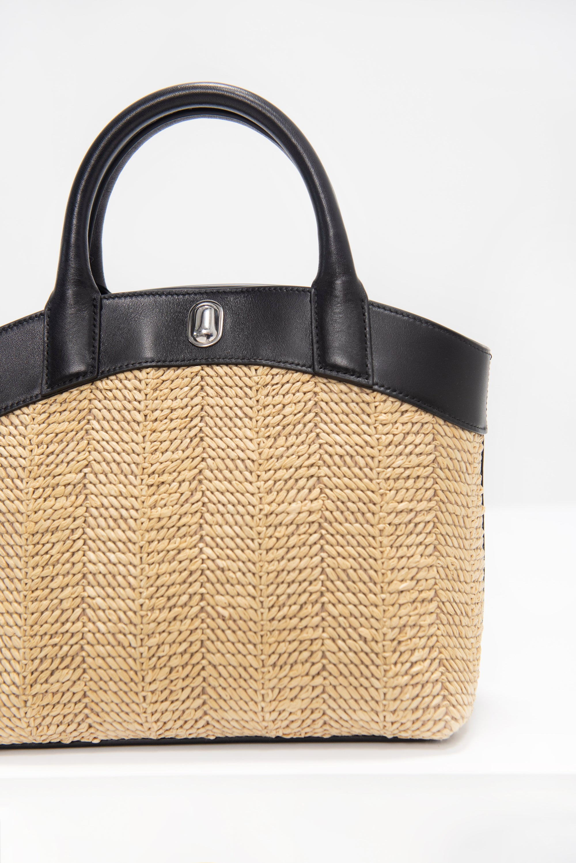 SAVETTE - Small Tondo Tote in Black Raffia