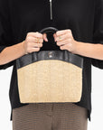 SAVETTE - Small Tondo Tote in Black Raffia