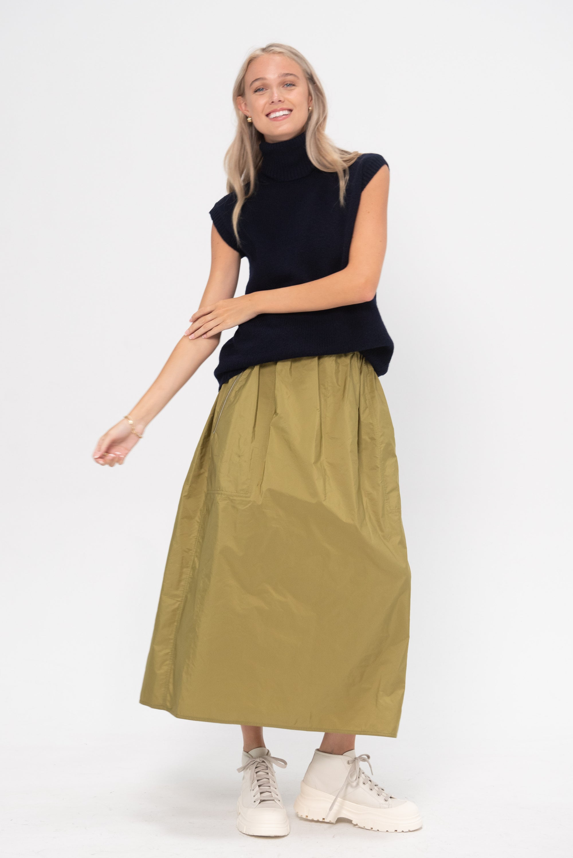 SOFIE D'HOORE - Long Taffeta Skirt, Olive