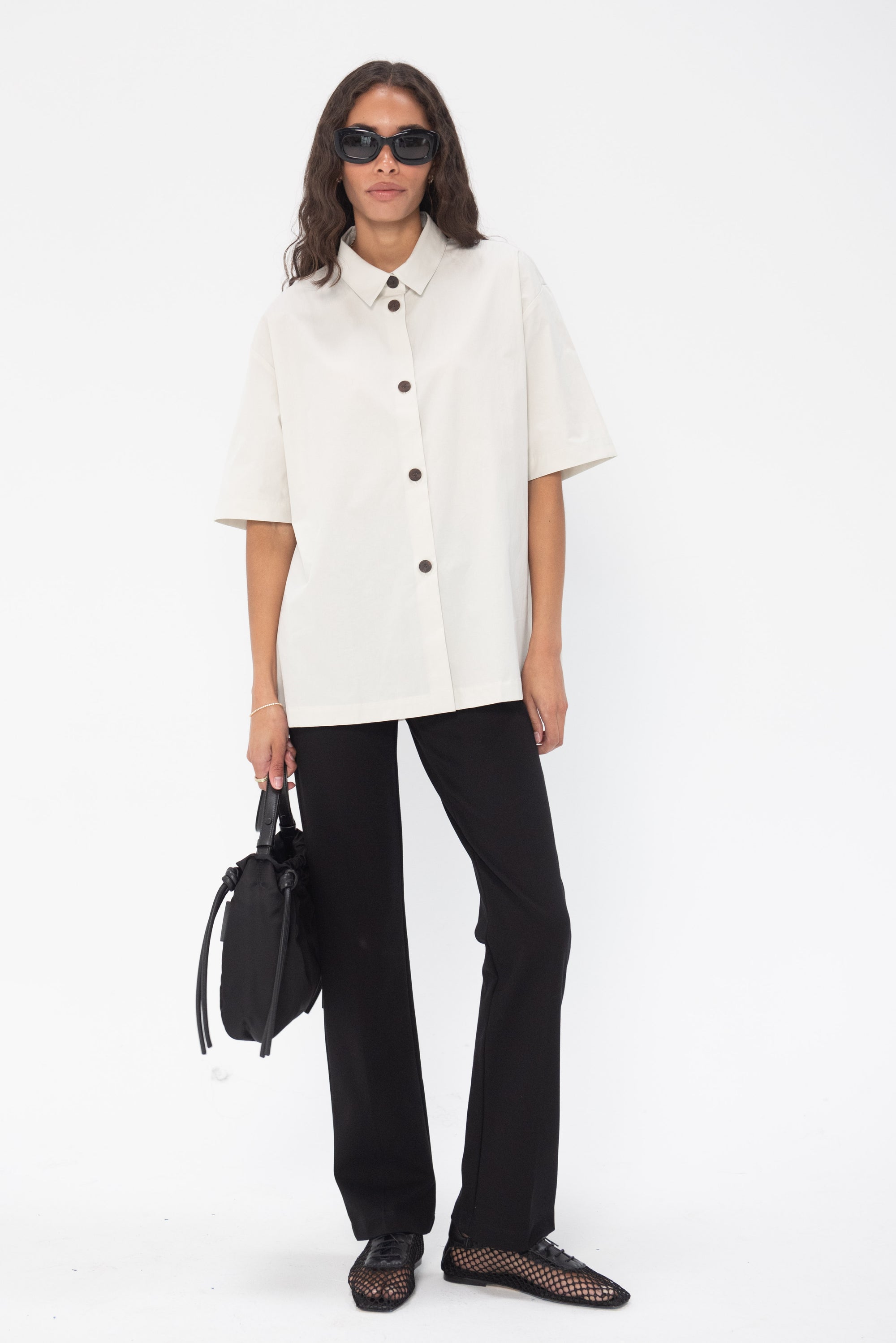 STUDIO NICHOLSON - Lant Short Sleeve Boxy Shirt, Ice