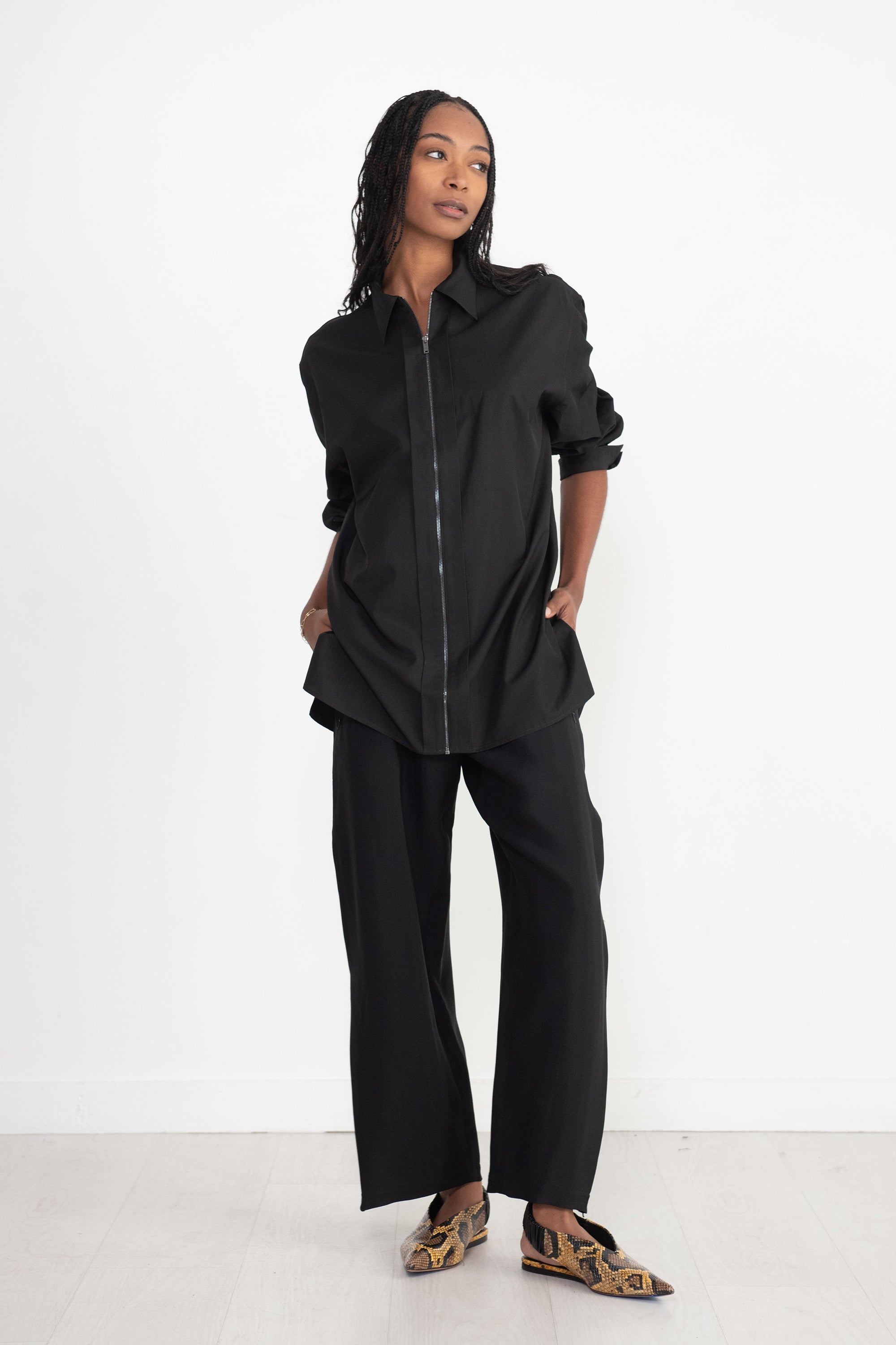 Studio Nicholson Dian Zip Through Shirt, Black – Kick Pleat