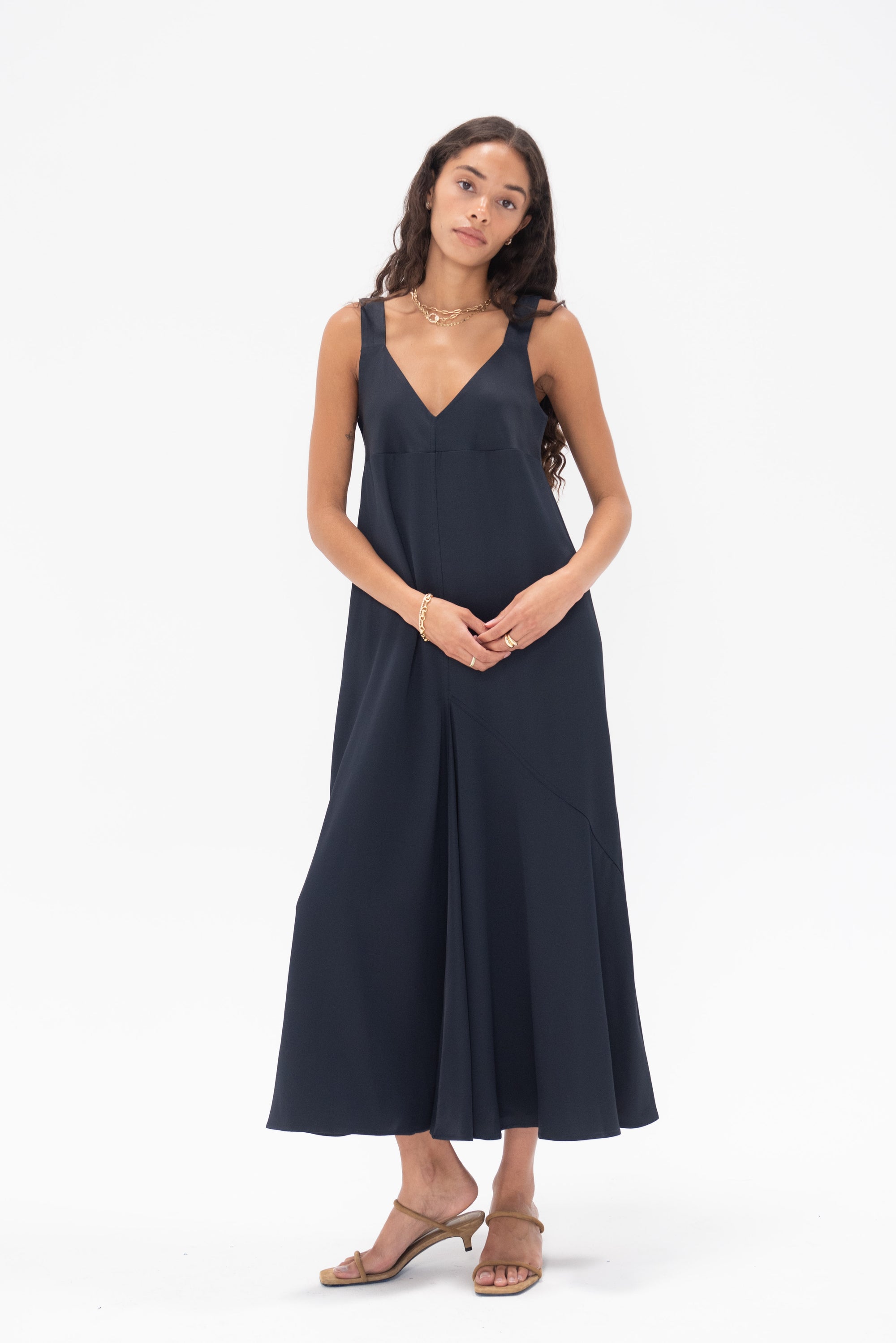 STUDIO NICHOLSON - Wylie Asymmetric Slip Dress, Black Ink