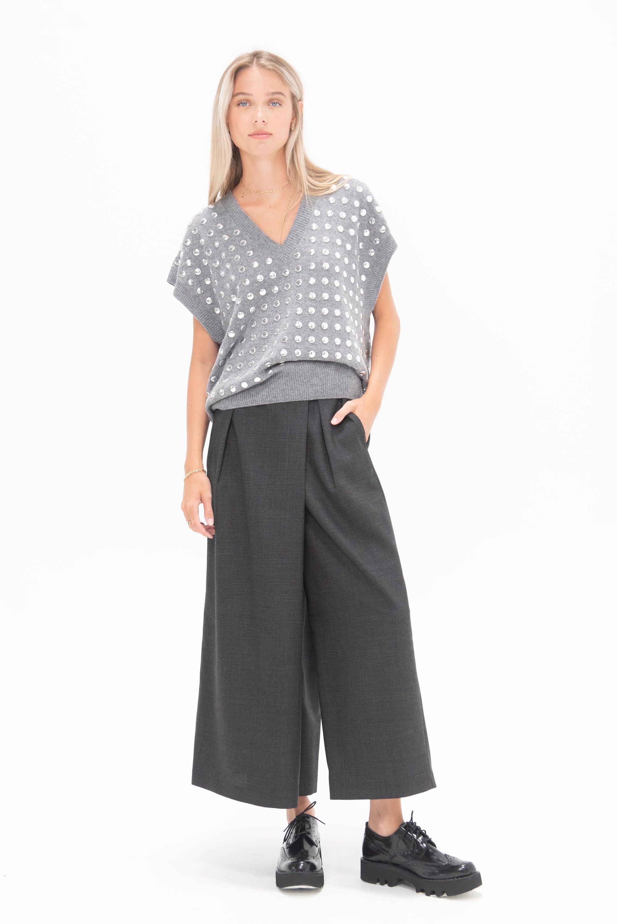 TIBI - Adler Glenplaid Wrap Pant, Grey Multi