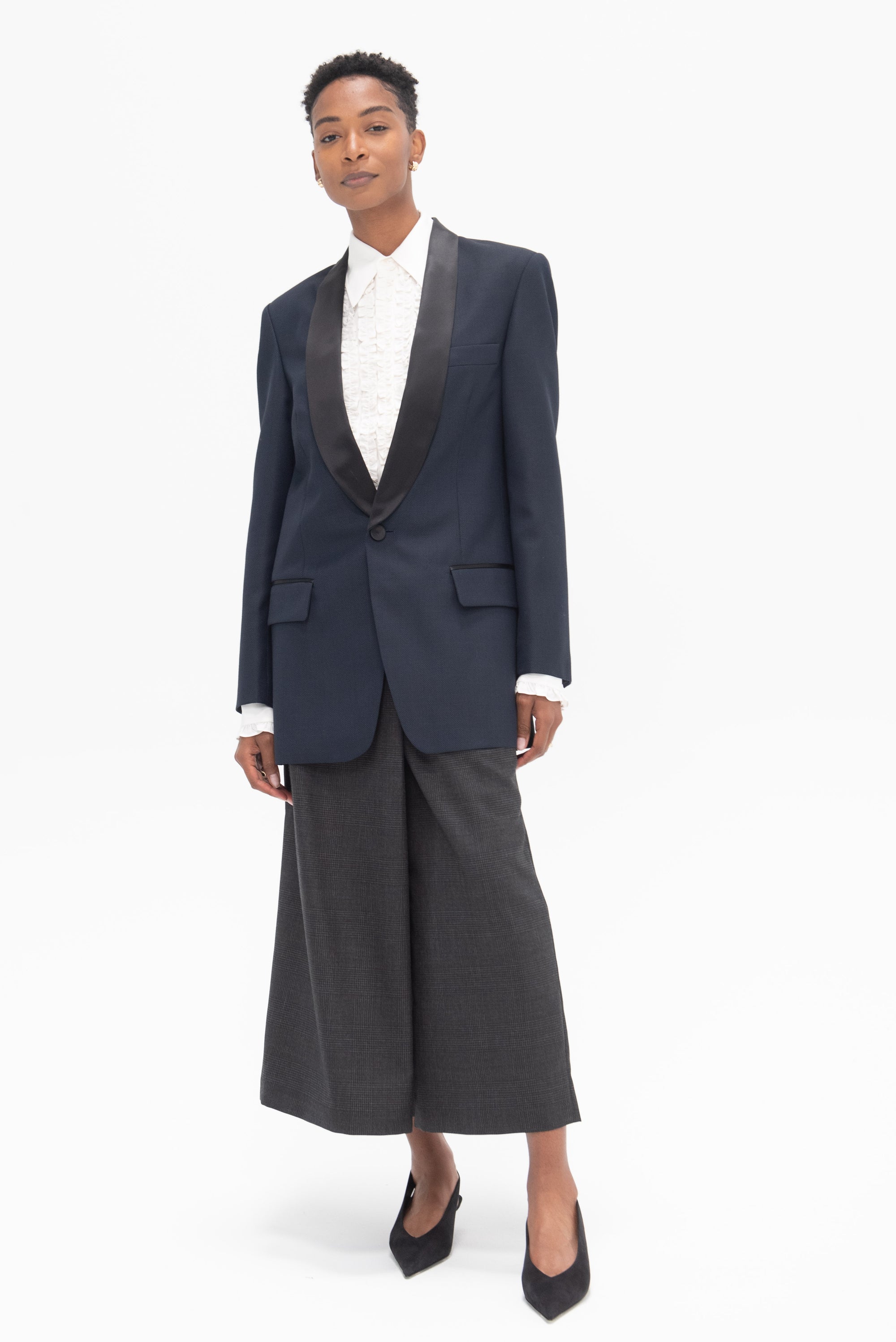 TIBI - Birdseye Tuxedo Jacket, Navy Multi