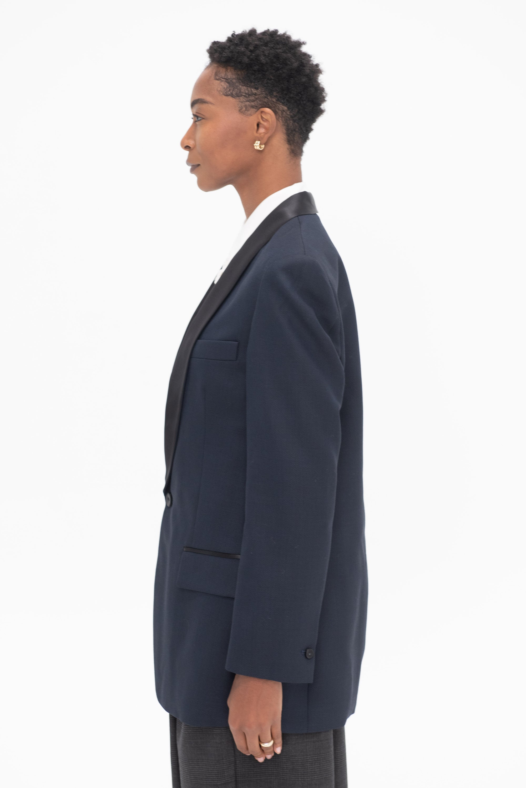 TIBI - Birdseye Tuxedo Jacket, Navy Multi