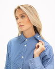 TIBI - Mini Check Shirting Detached Slim Shirt, Blue Multi