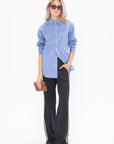 TIBI - Mini Check Shirting Detached Slim Shirt, Blue Multi