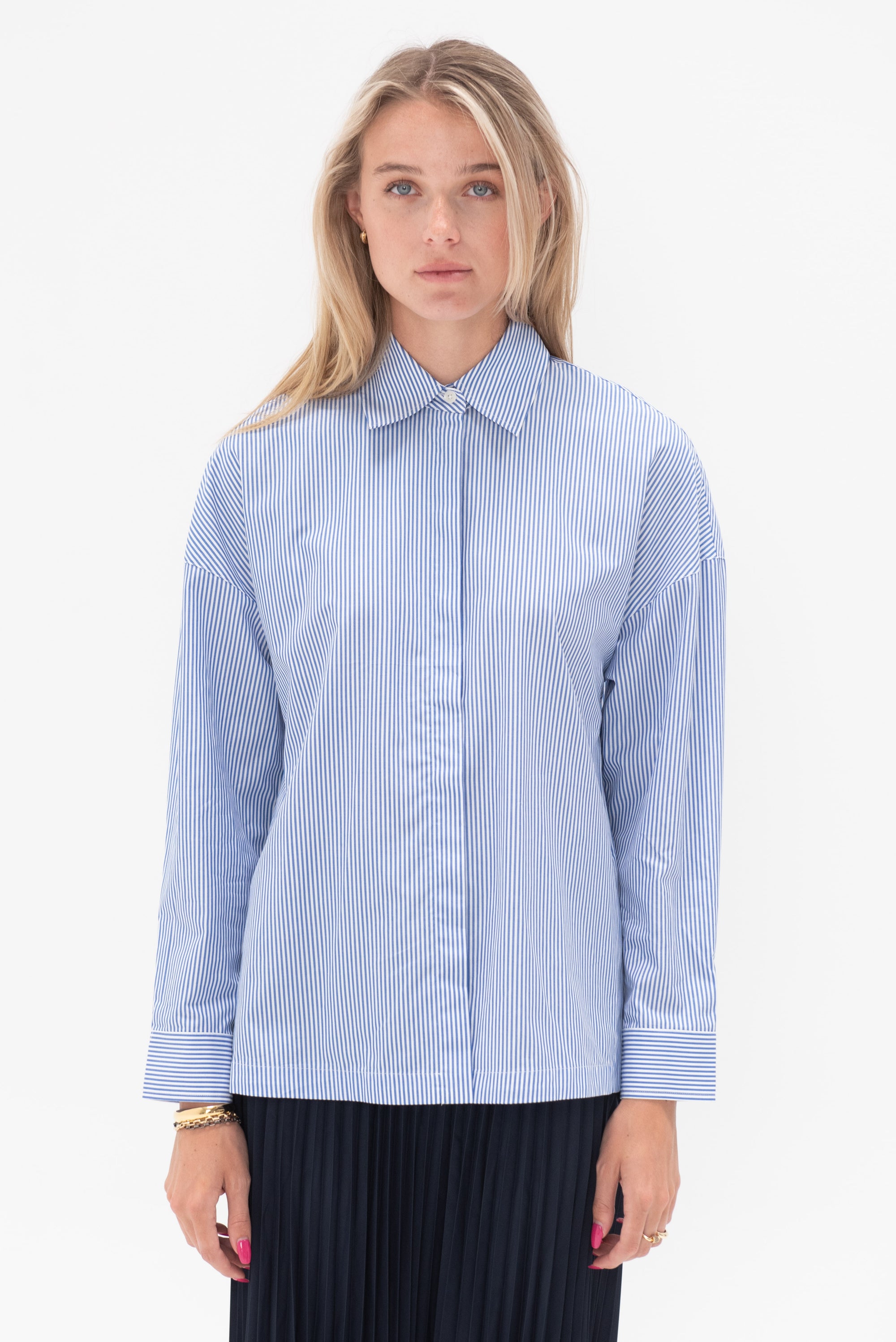 TIBI - Striped Shirting Gabe Oversized Shirt, Blue Multi