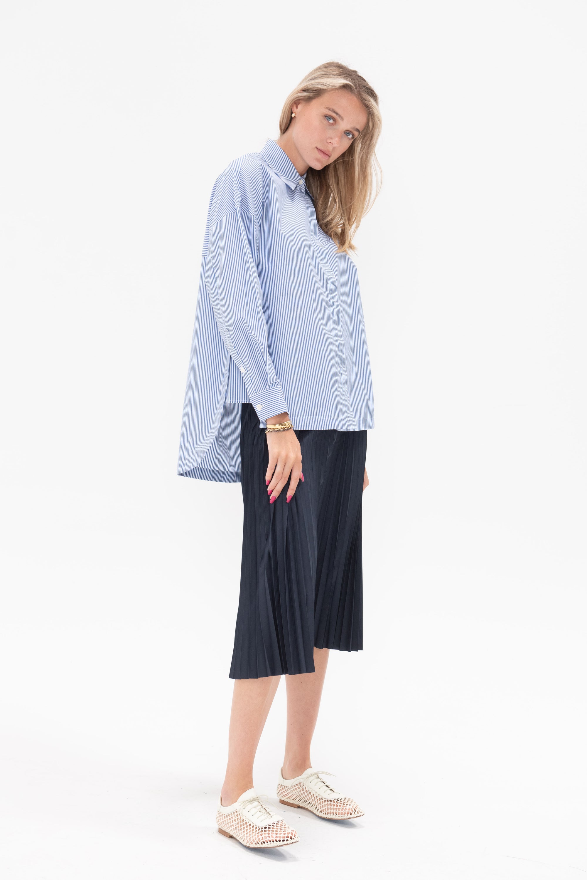 TIBI - Striped Shirting Gabe Oversized Shirt, Blue Multi