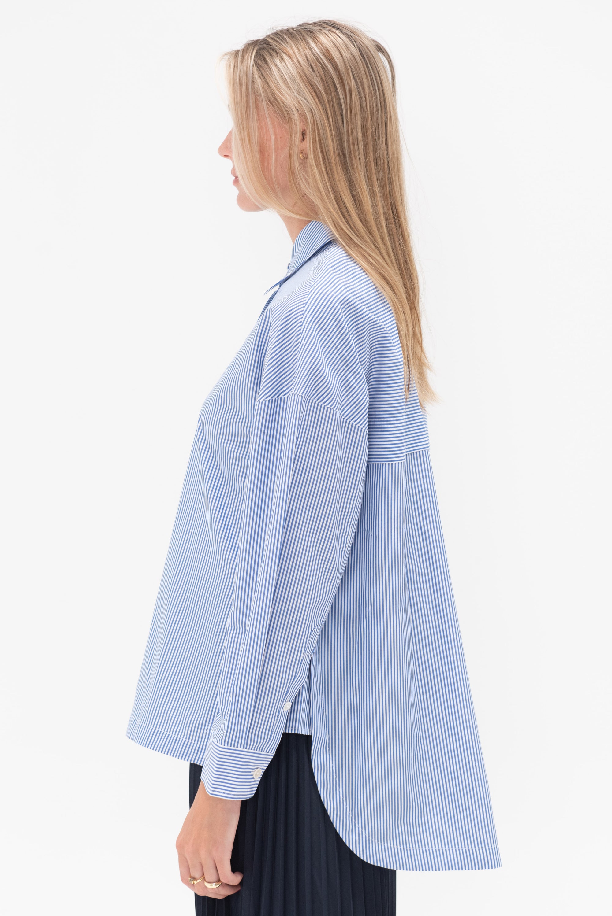 TIBI - Striped Shirting Gabe Oversized Shirt, Blue Multi