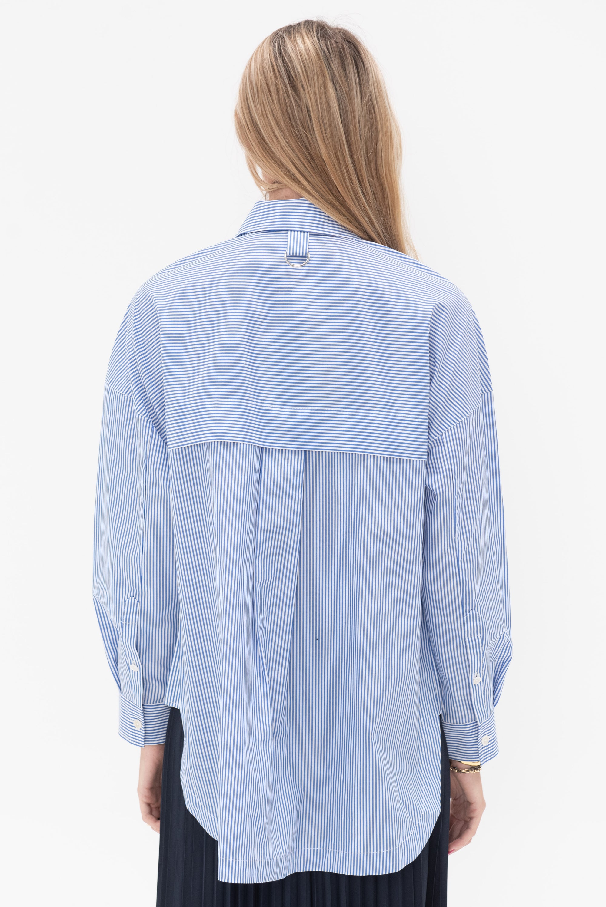 TIBI - Striped Shirting Gabe Oversized Shirt, Blue Multi