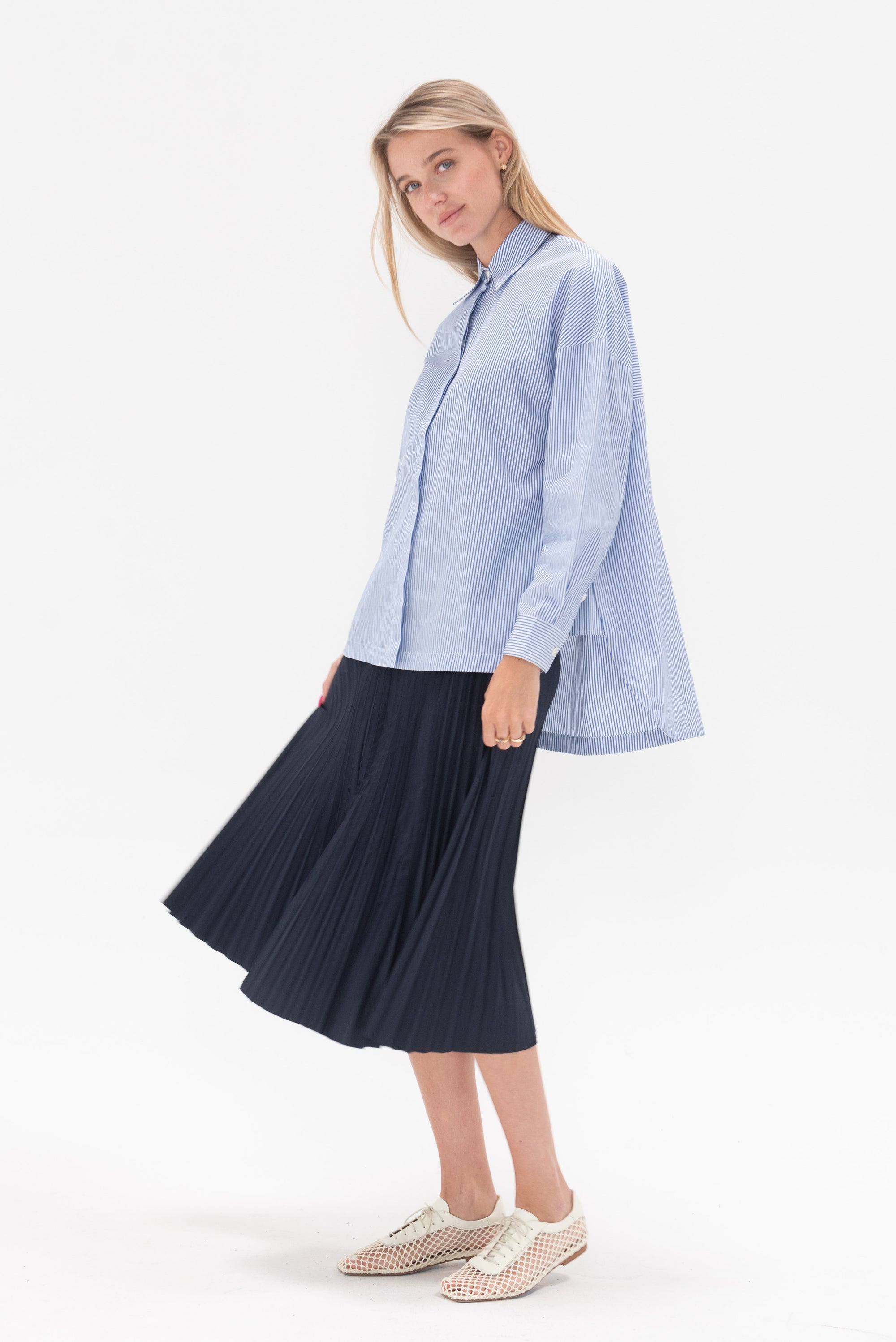 TIBI - Striped Shirting Gabe Oversized Shirt, Blue Multi