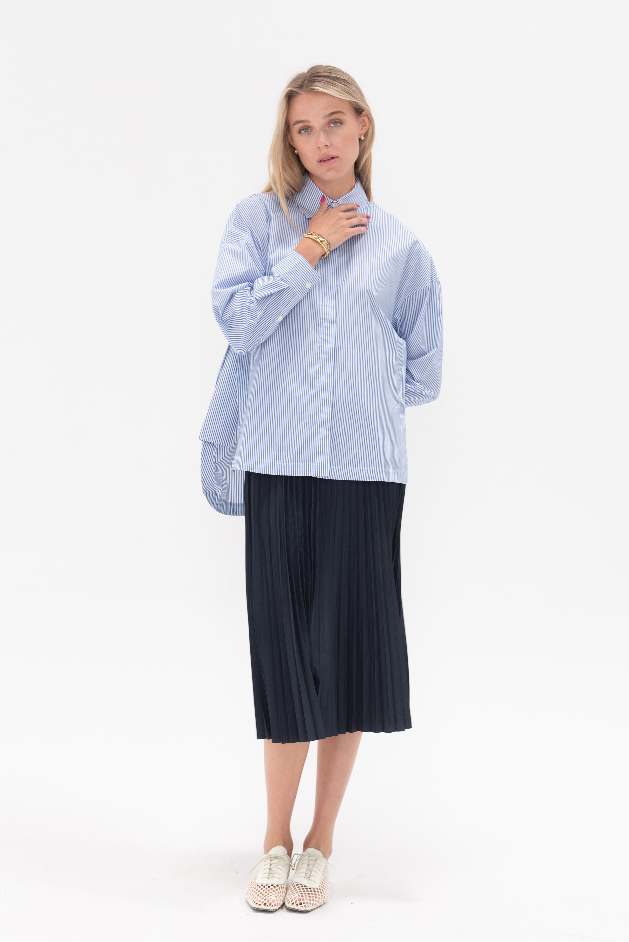 TIBI - Striped Shirting Gabe Oversized Shirt, Blue Multi