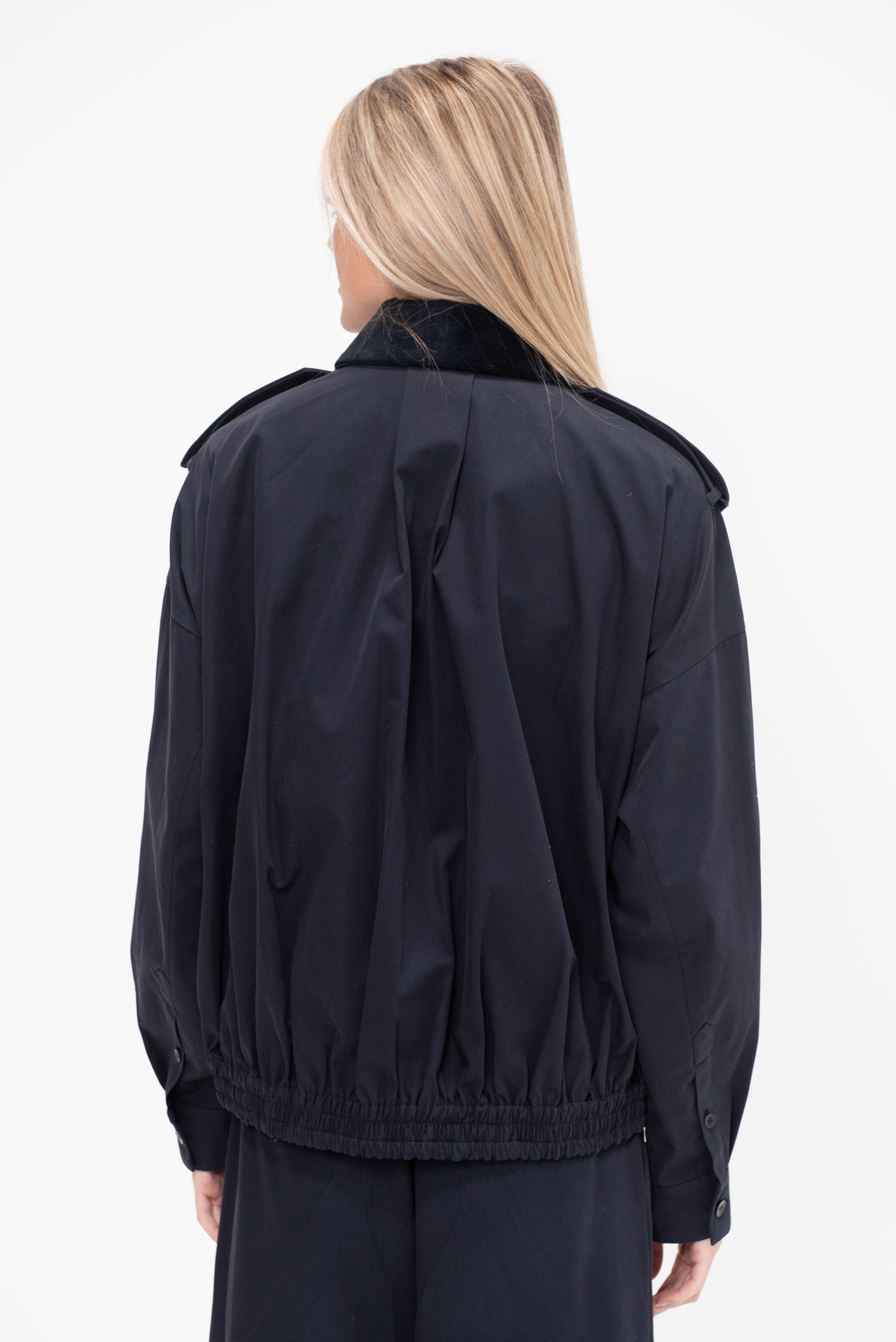 Bio Twill Bomber Jacket With Removable Corduroy Collar, Navy