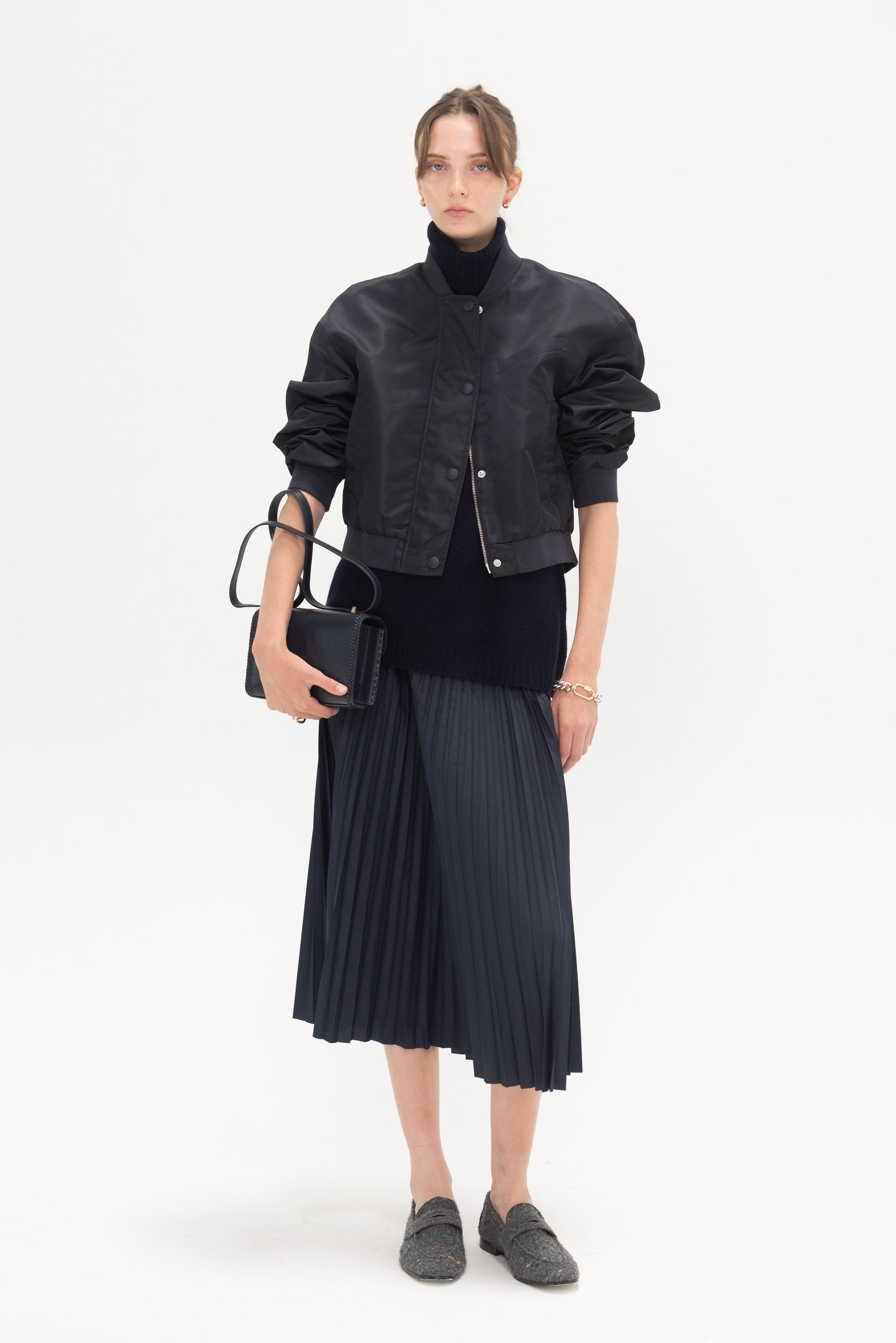 TIBI - Eco Nylon Cropped Bomber, Midnight Navy