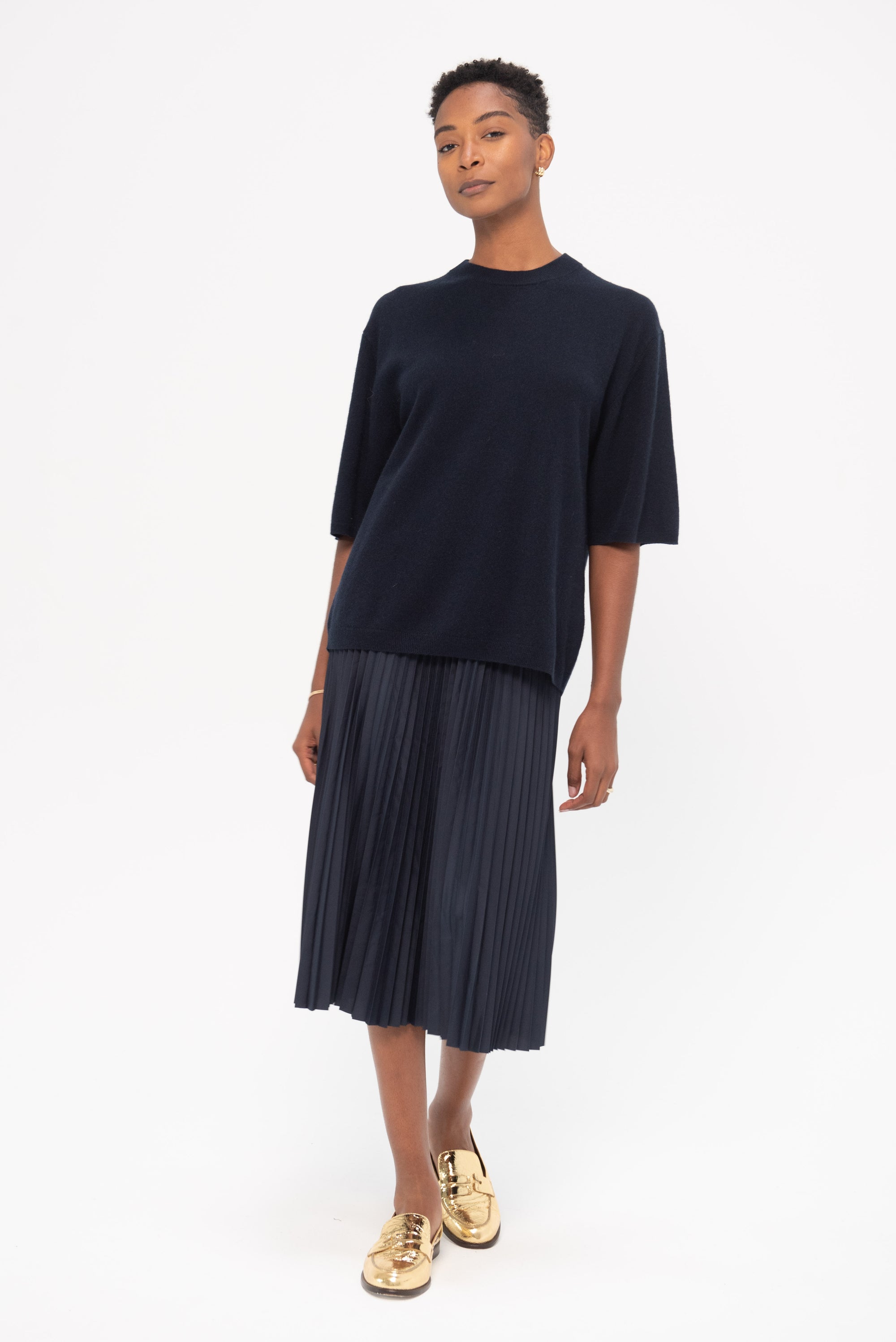 Washable Cashmere Oversized Easy T, Navy