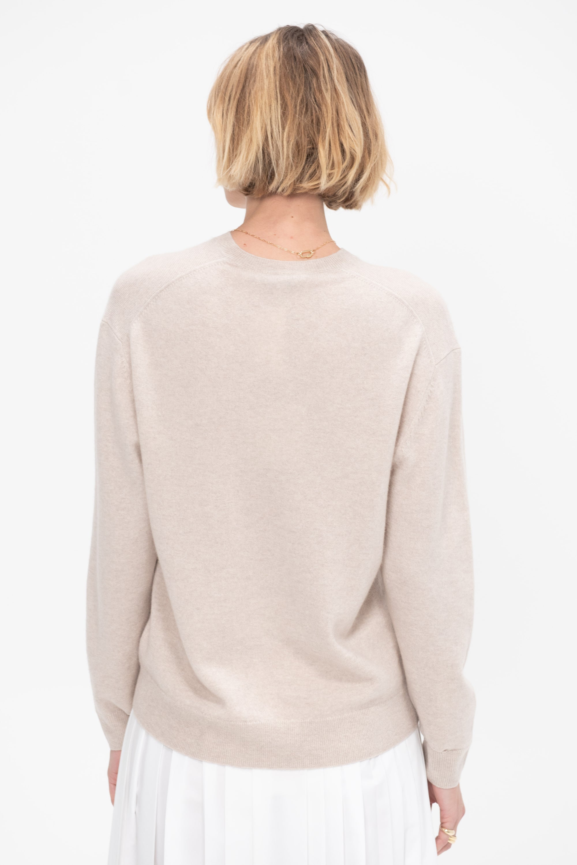 Washable Cashmere Easy V-Neck Sweater, Oatmeal Melange