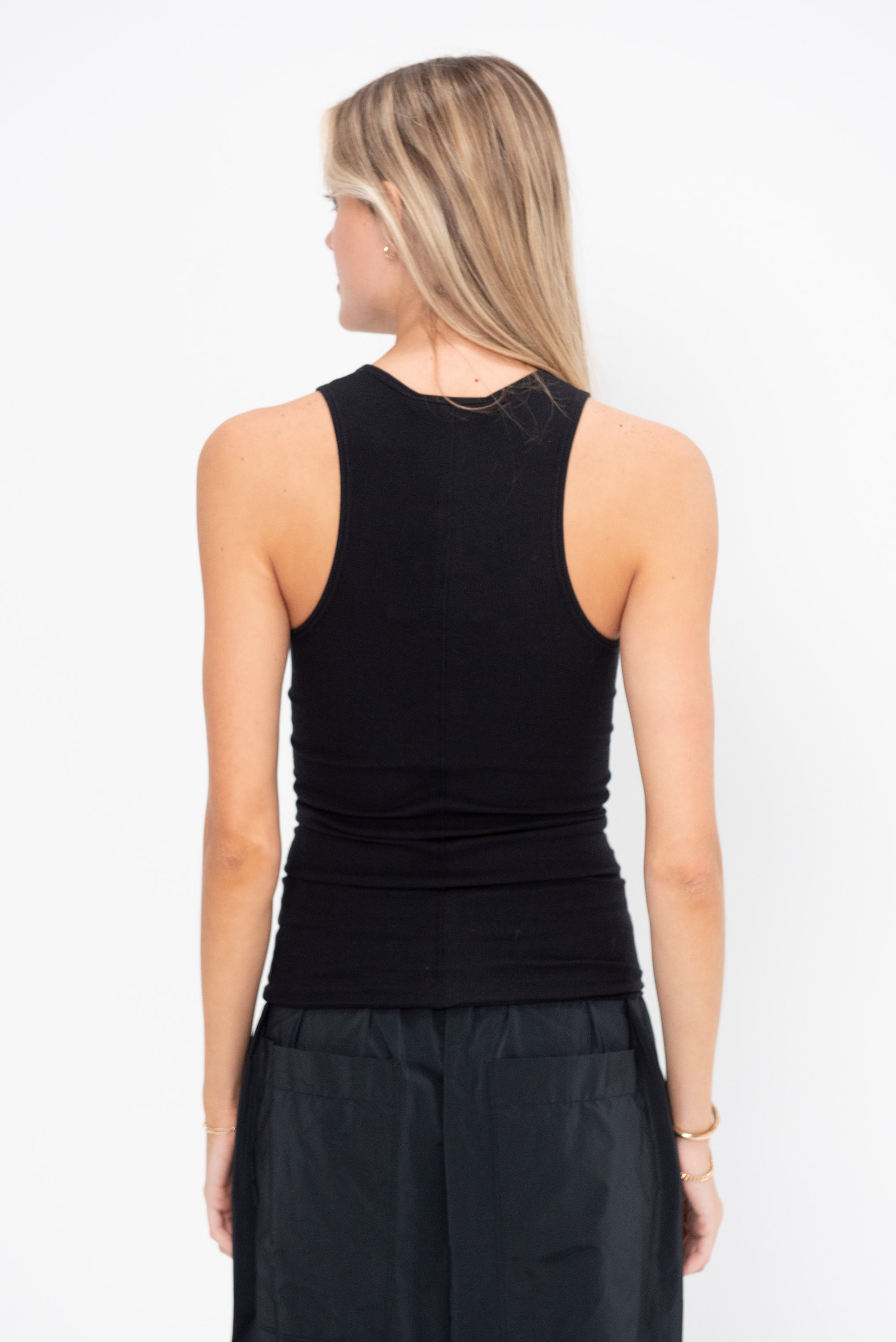 Circular Fine Rib T Tank, Black