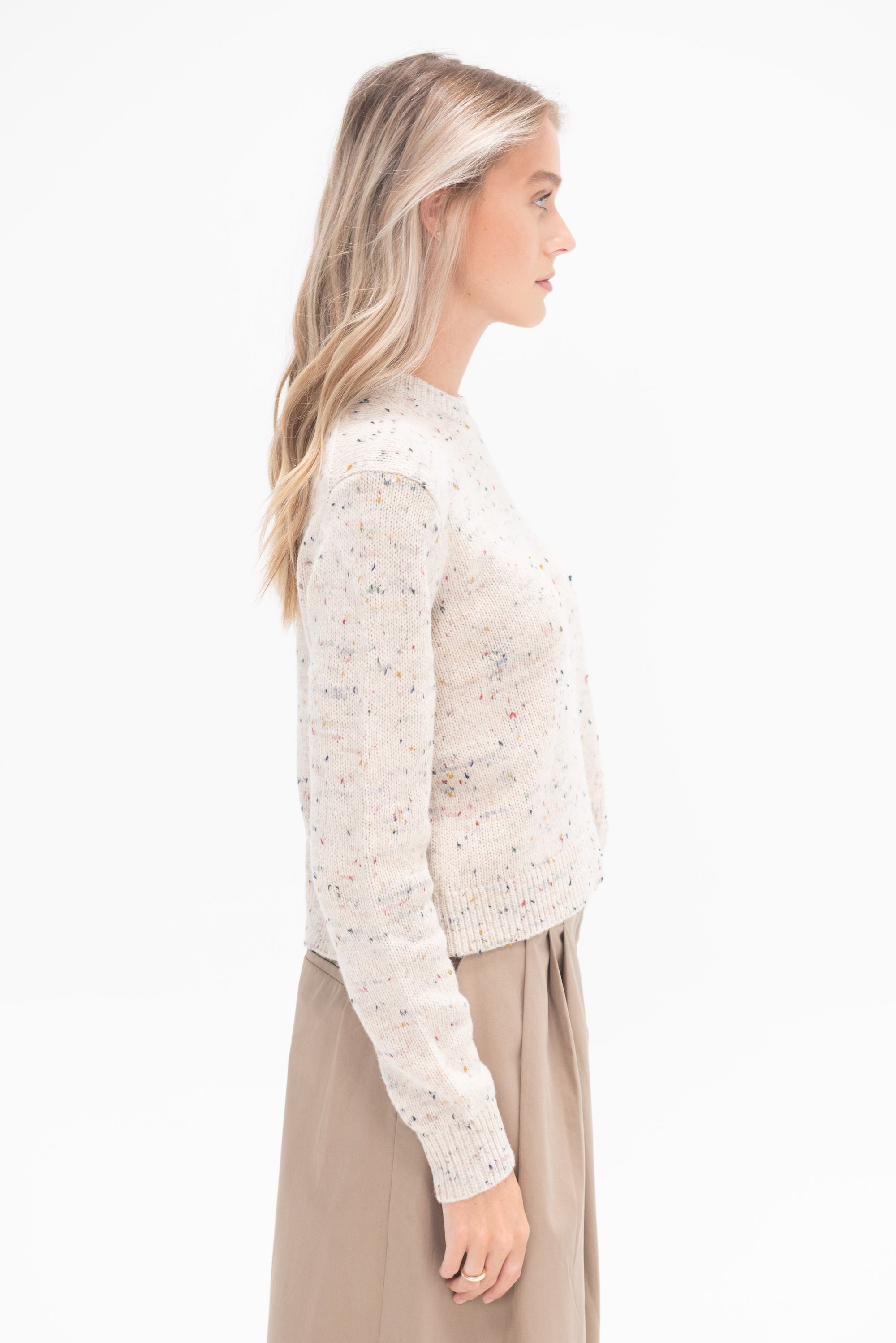 TIBI - Confetti Shrunken Crewneck Pullover, Cream Multi