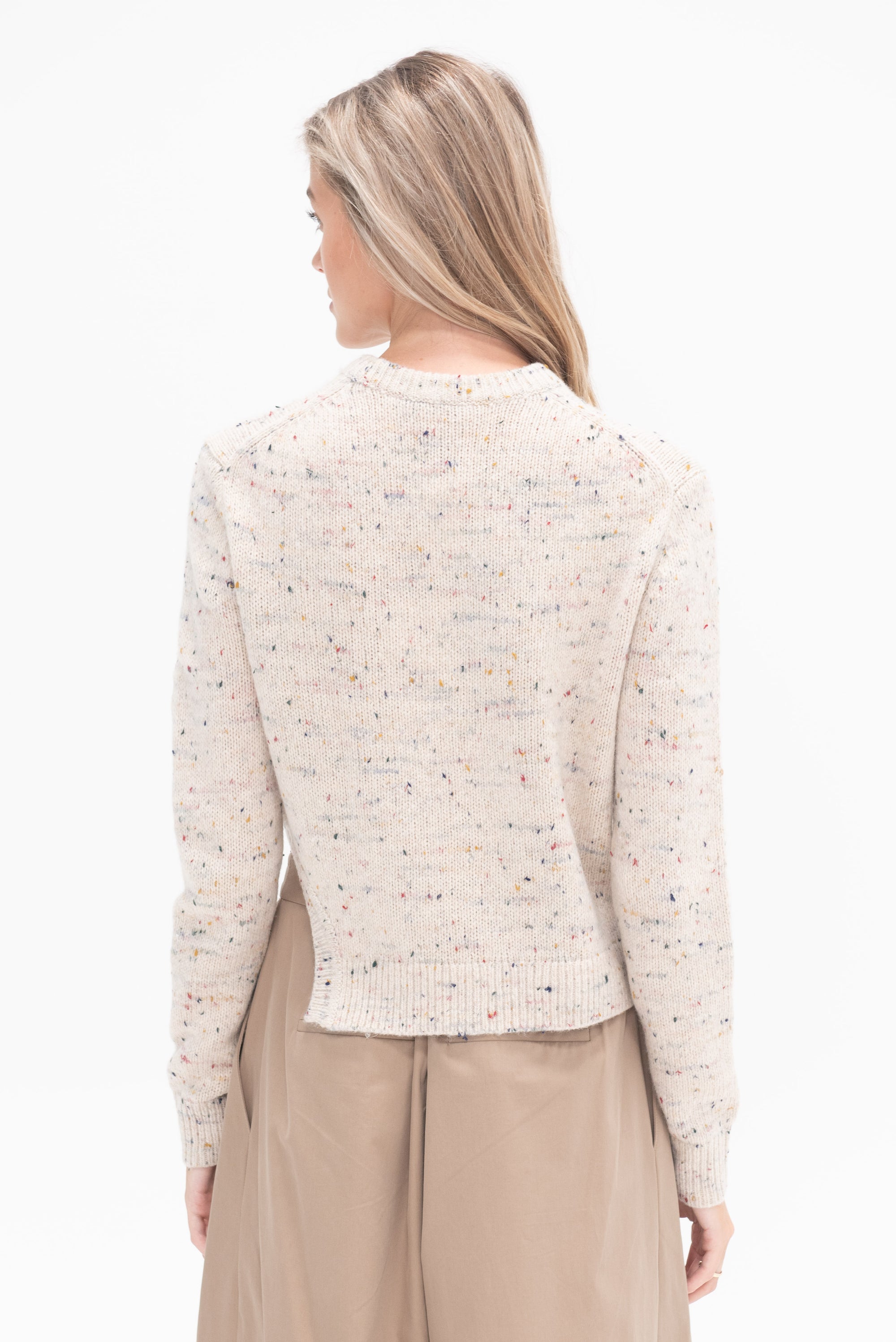 TIBI - Confetti Shrunken Crewneck Pullover, Cream Multi