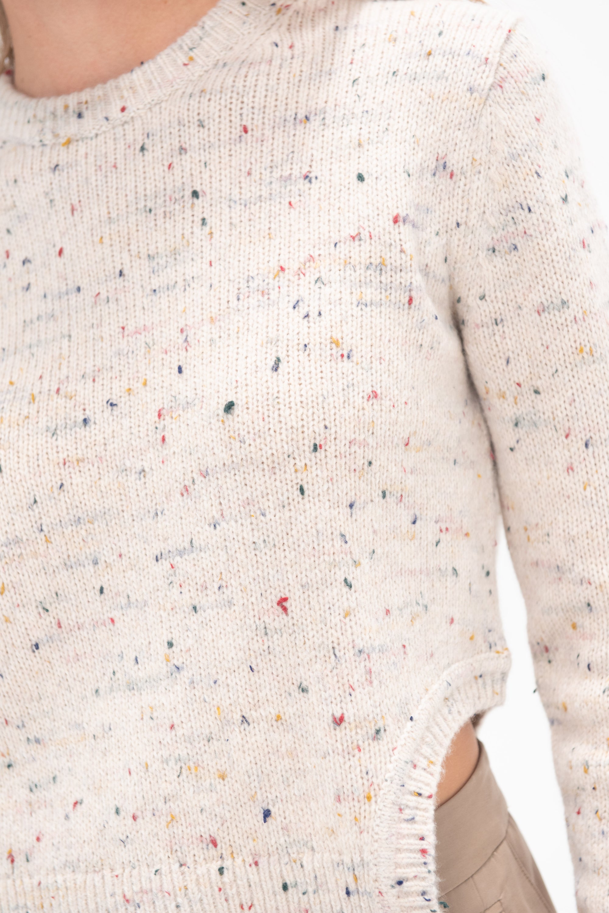 TIBI - Confetti Shrunken Crewneck Pullover, Cream Multi