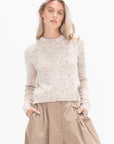 TIBI - Confetti Shrunken Crewneck Pullover, Cream Multi