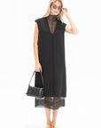 TIBI - Melee Crepe V-Neck Dress With Organza Lining, Black