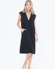 TIBI - Melee Crepe V-Neck Dress With Organza Lining, Black