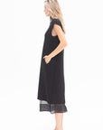 TIBI - Melee Crepe V-Neck Dress With Organza Lining, Black