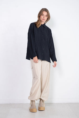 Tibi Crinkle Shirting Oversized Shirt, Midnight Navy – Kick Pleat