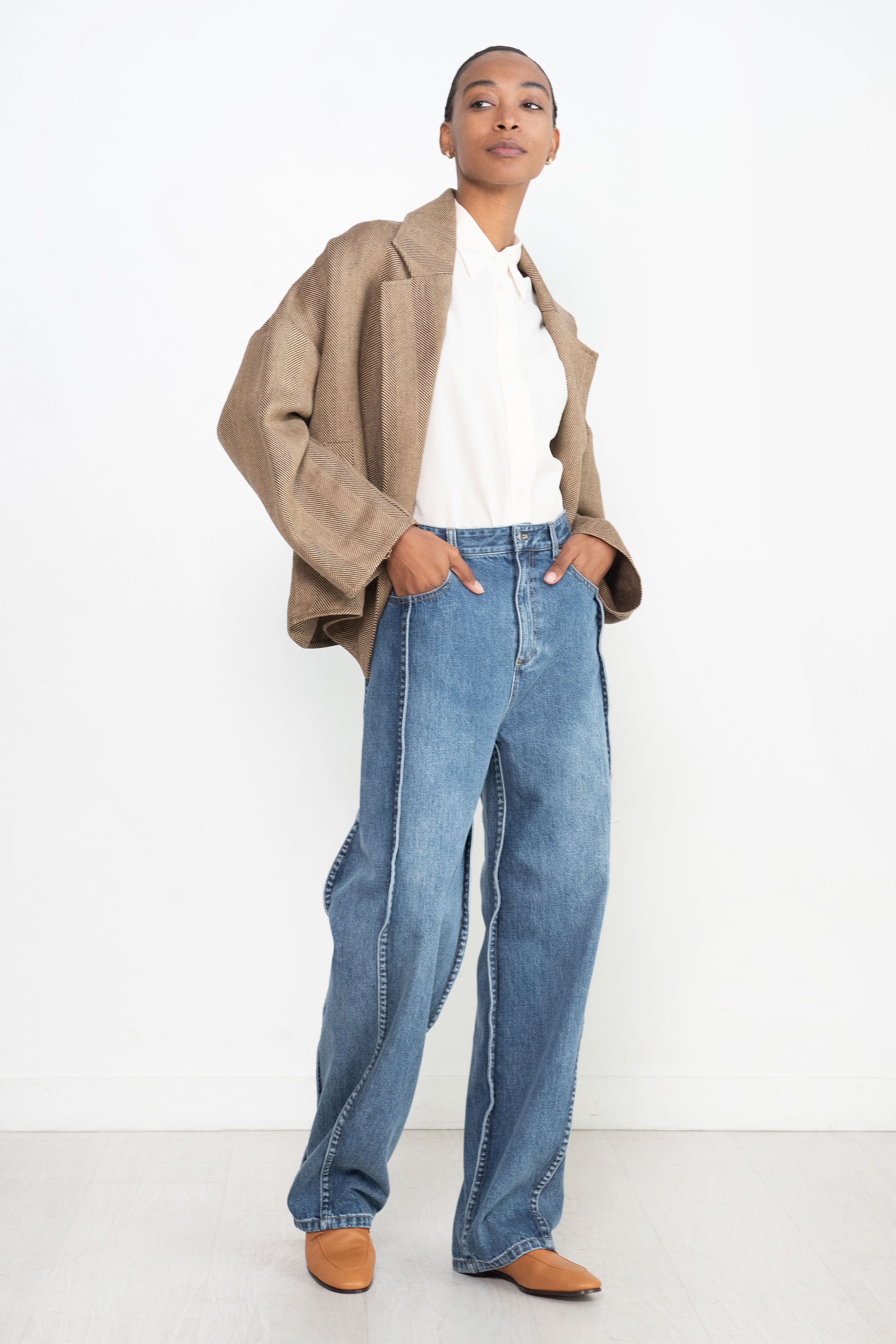 TIBI - Spring Denim Tuck Jean, Classic Blue