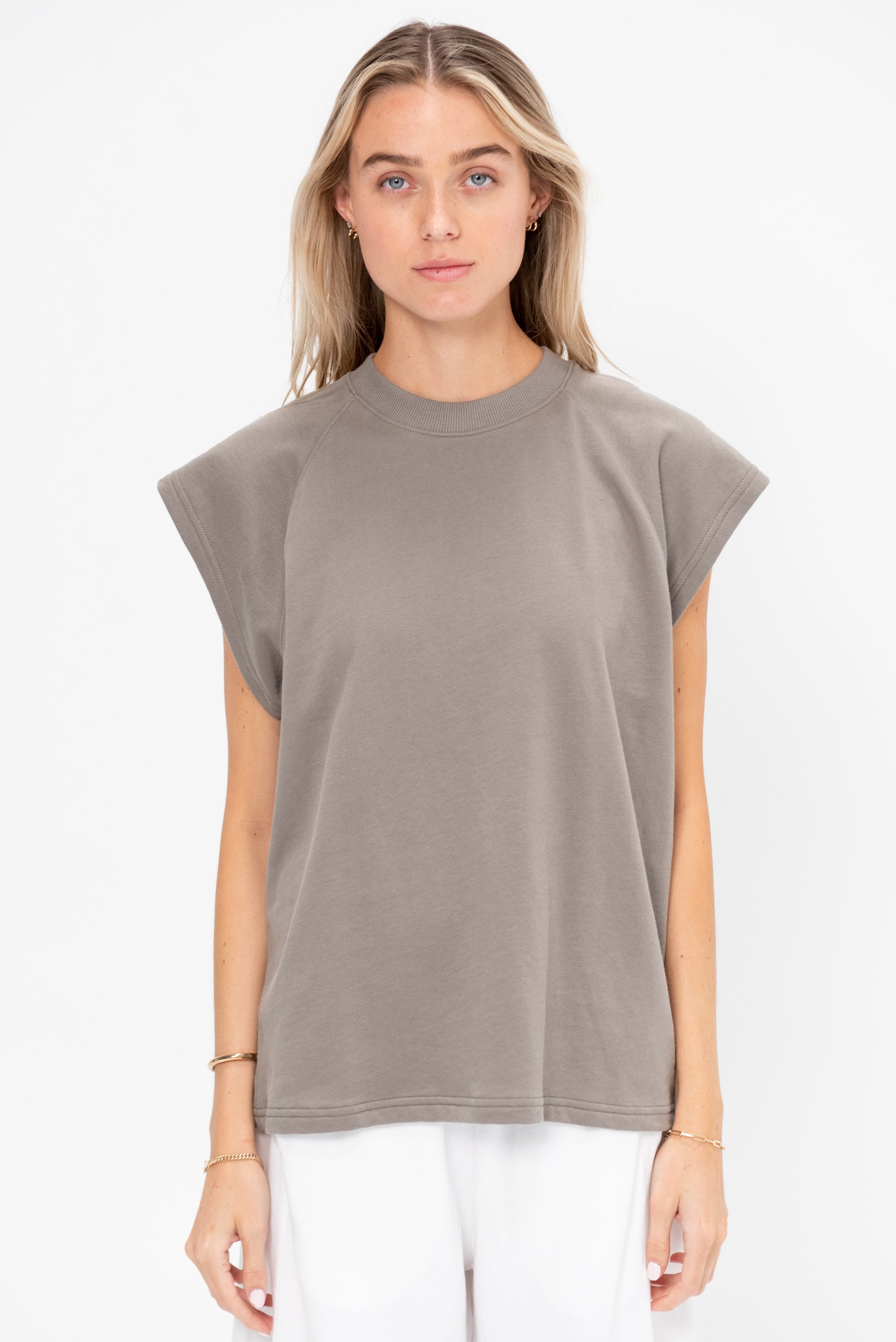 Light Weight Sweatshirting Sleeveless Easy Top