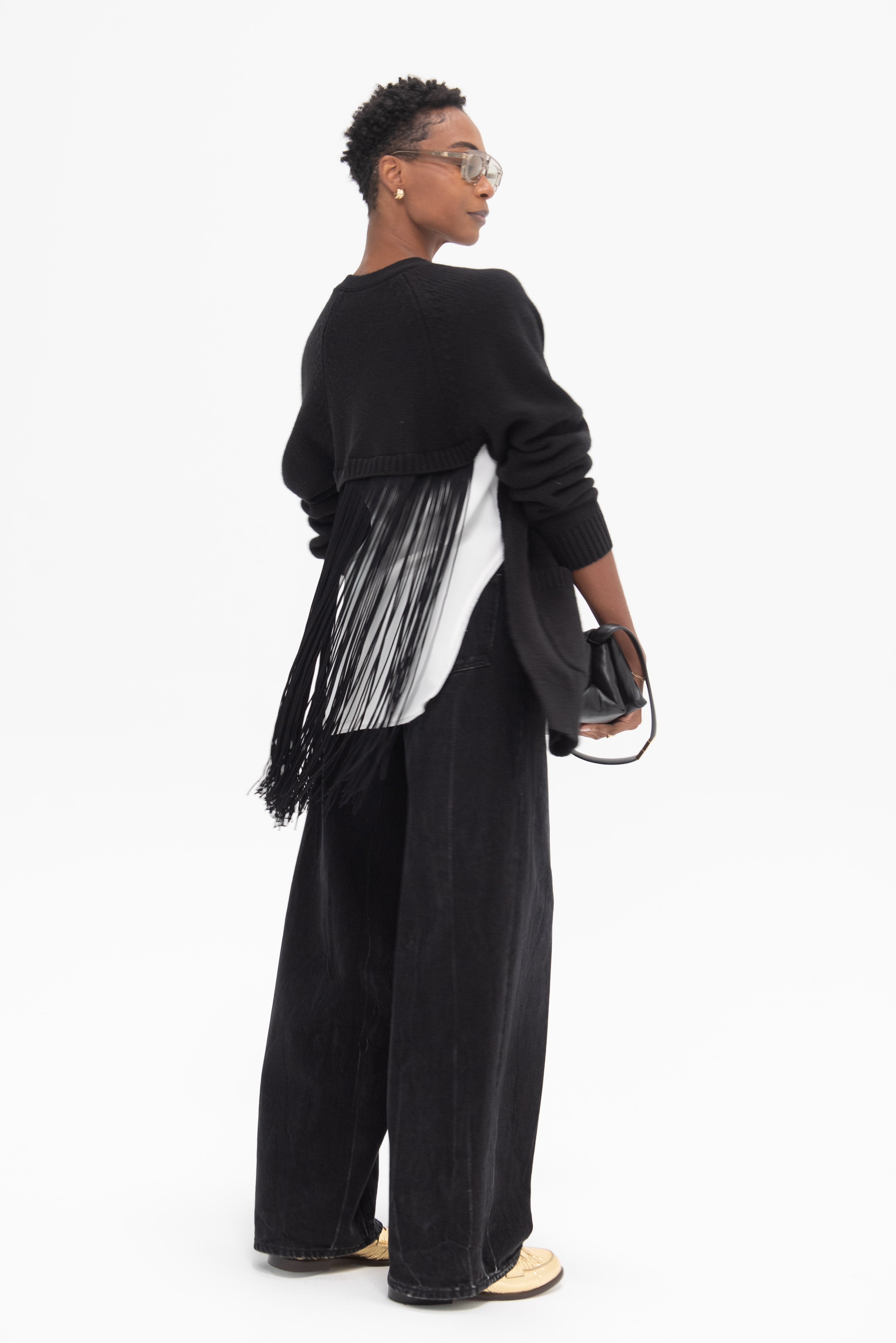 Tibi Soft Sweater Fringed Half Cardigan, Black – Kick Pleat